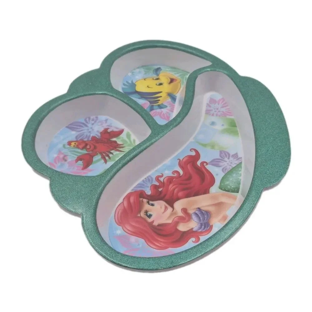 Disney Little Mermaid Glittery Green 3-Section Melamine Child Plate 10x8x1